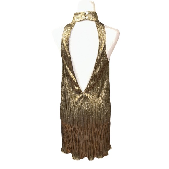 Show Me Your Mumu Friday Choker Metallic Cutout Dress in Good As Gold Pleat - S - Picture 9 of 15